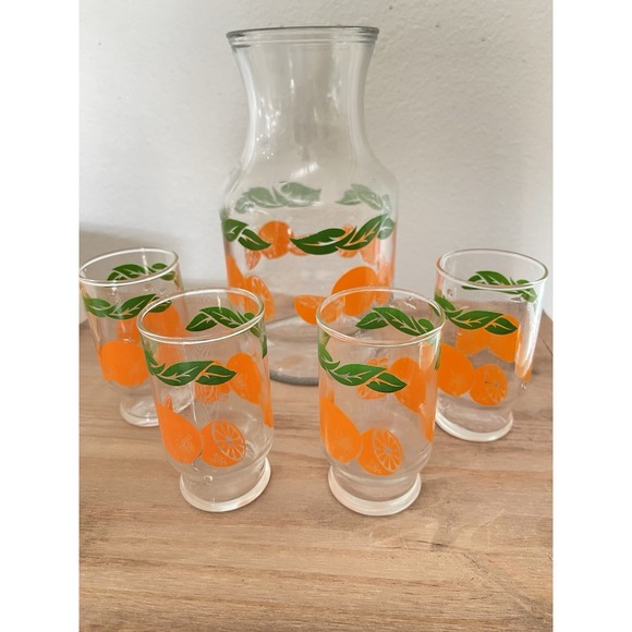 Anchor Hocking Other - Vintage Anchor Hocking Orange Juice Carafe and 4 Glasses 🍊